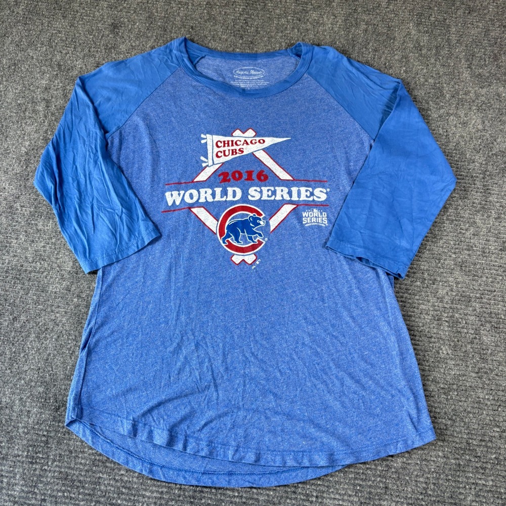 Majestic Threads Chicago Cubs 2016 World Series Raglan Shirt Blue Mens Large